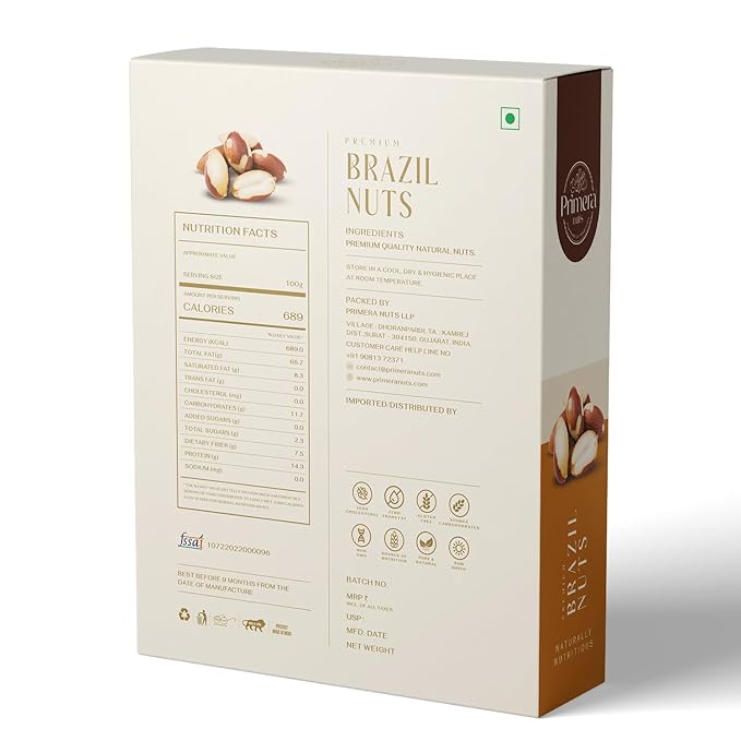 PRIMERA NUTS Exotic Fresh Premium Brazil Nuts (250g) | Rich in Selenium | Dry Fruit