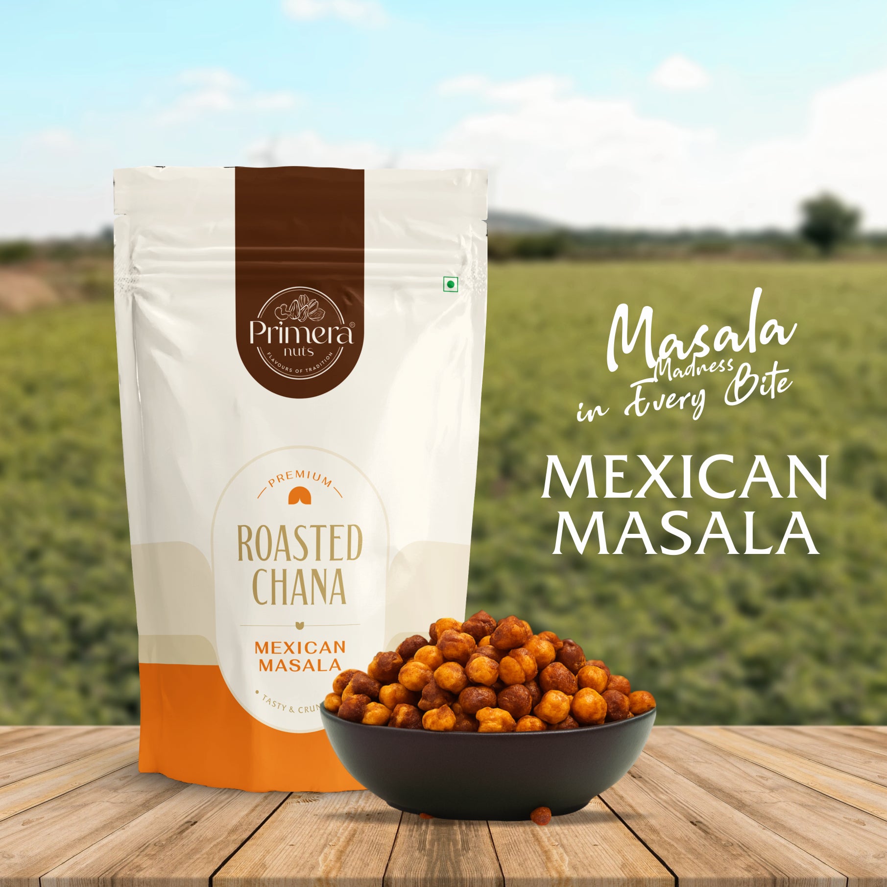 Primera Roasted Chana – Mexican Masala | Premium Crunchy Chickpeas Snack | Spicy & Tasty | 200g Pack | Protein Rich | Healthy Ready-to-Eat Snack | Vacuum Packed for Freshness