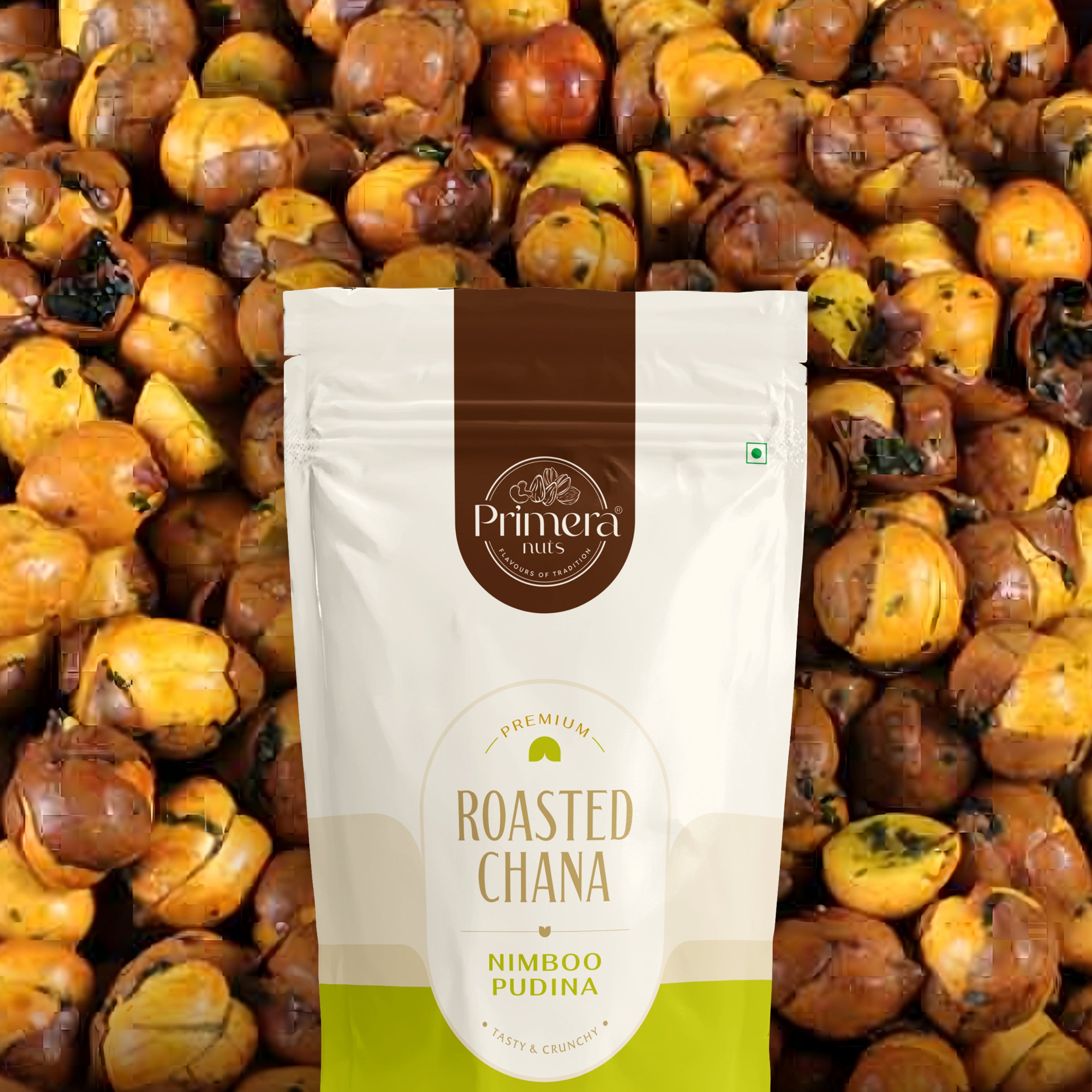 Primera Premium Roasted Chana - Nimboo Pudina Flavor | High Protein & Fiber | Tangy Mint Taste | Roasted Not Fried | Healthy Crunchy Snack | 200g Resealable Pack
