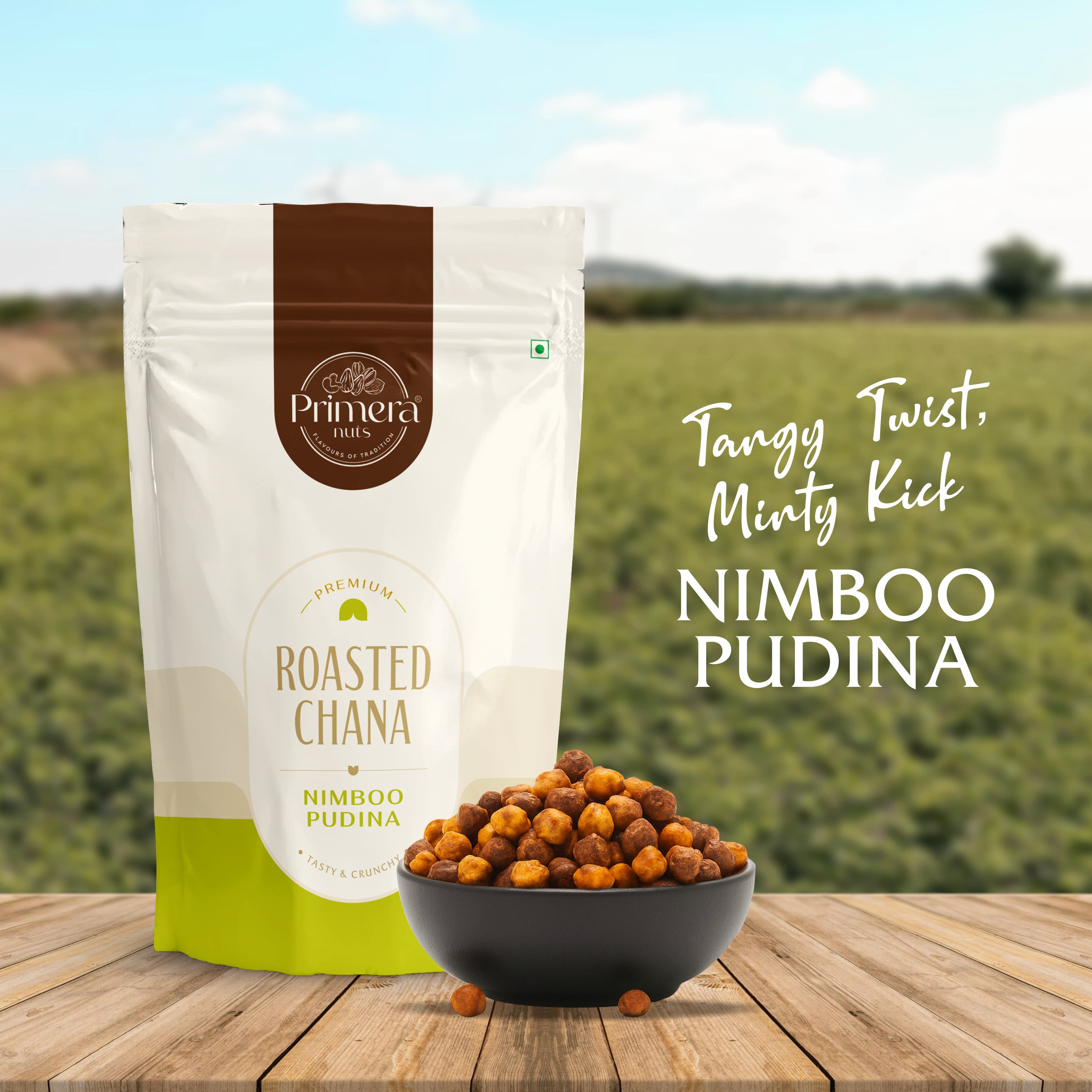 Primera Premium Roasted Chana - Nimboo Pudina Flavor | High Protein & Fiber | Tangy Mint Taste | Roasted Not Fried | Healthy Crunchy Snack | 200g Resealable Pack