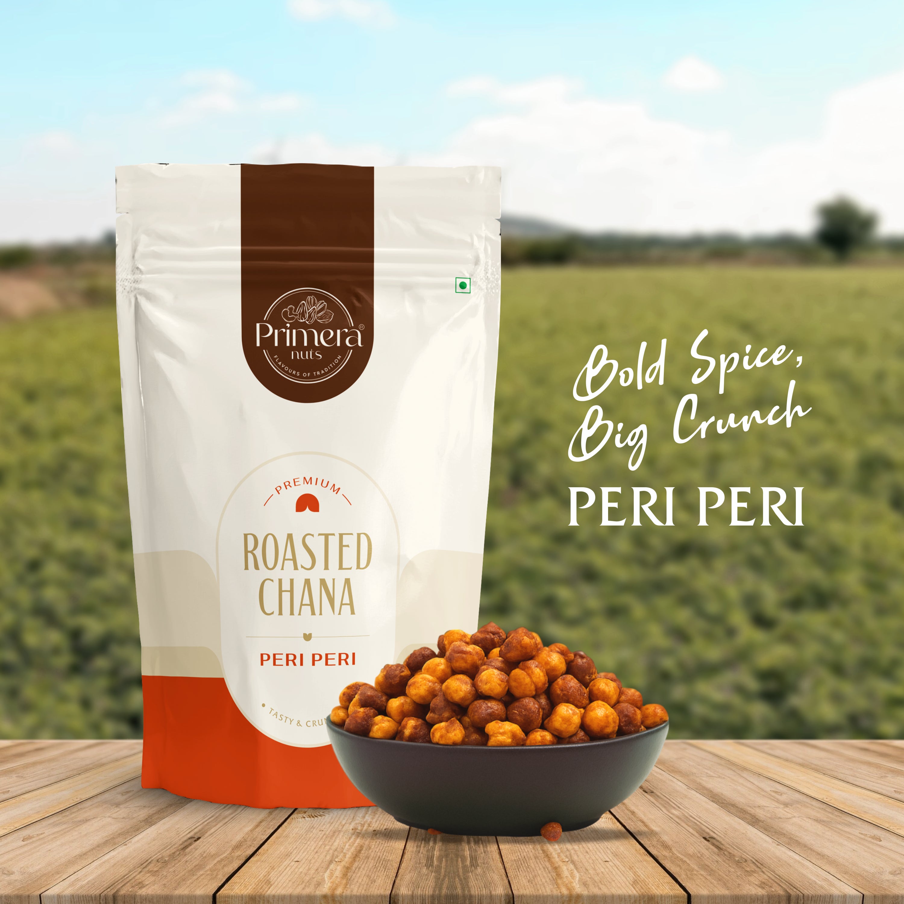 Primera Roasted Chana - Peri Peri Flavour | High Protein Snack | Crunchy, Healthy, Roasted Not Fried | 200g